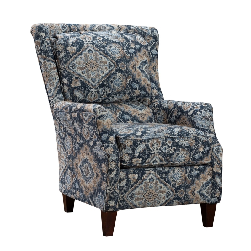 Wingback Accent Chair featuring Distressed Navy Medallion Pattern