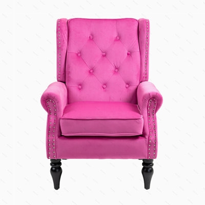 Wingback Accent Chair: Vibrant Fuchsia Tufted with Silver Nailhead.