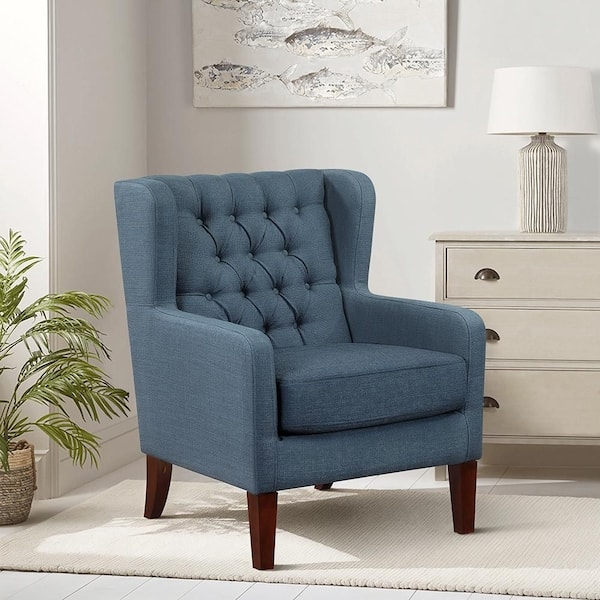 Wingback Accent Chair with Textured Fabric and Diamond Button Tufting