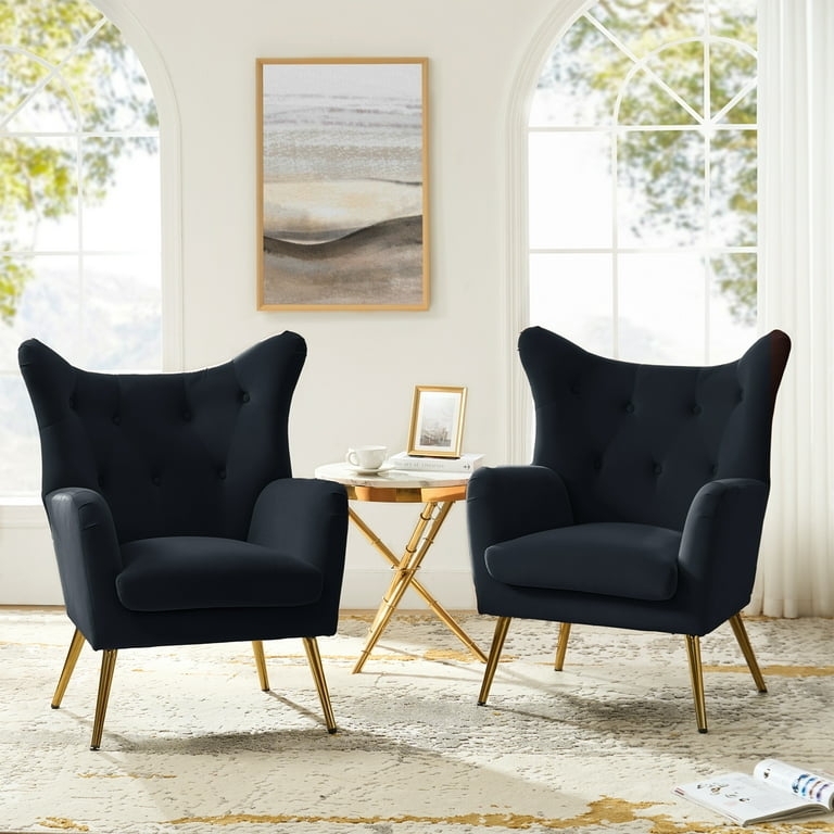 Wingback Accent Chairs featuring Button Tufting and Tapered Metal Legs