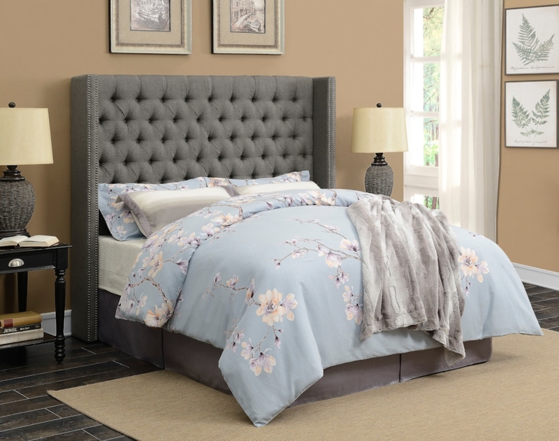 Wingback Bed Button Tufted With Bed Skirt Traditional Decor