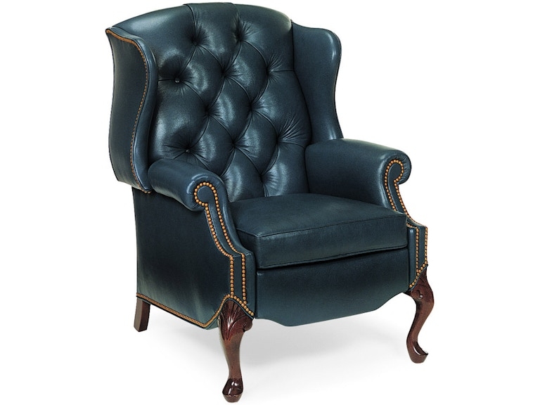 Wingback Chair Recliner, Deep Teal, Carved Cabriole Legs, Button Tufted