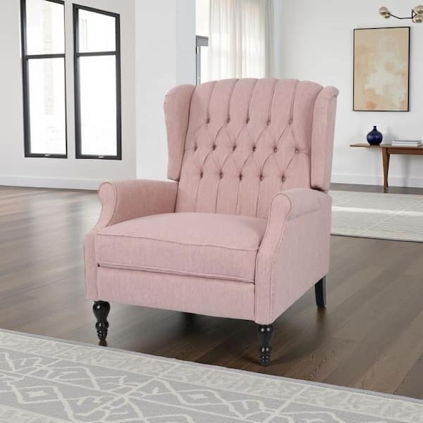 Wingback Glider Recliner with Diamond Tufting, Blush Pink Fabric