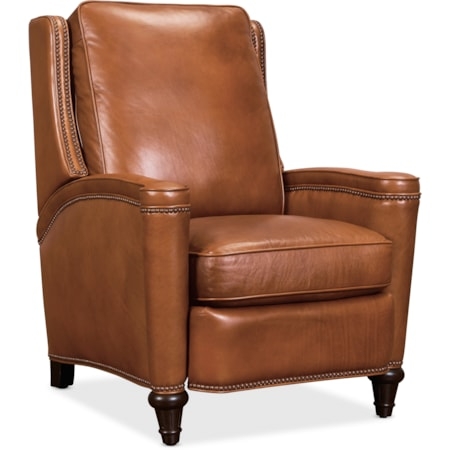 Wingback Push Back Recliner Chair in Tan Leather with Nailhead Trim