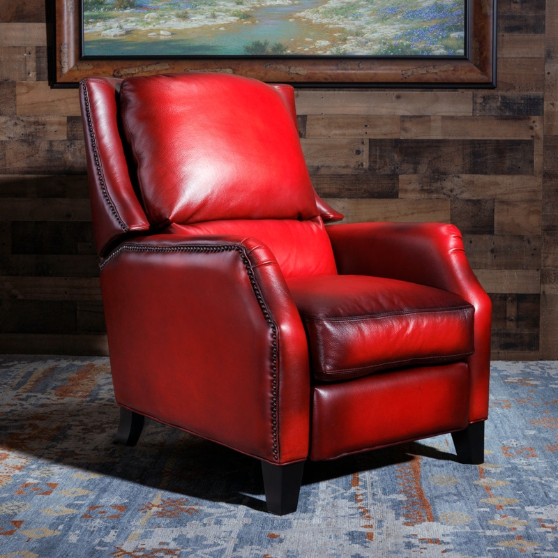 Wingback Recliner: Antique Ruby Red Finish with Nailhead Trim Details