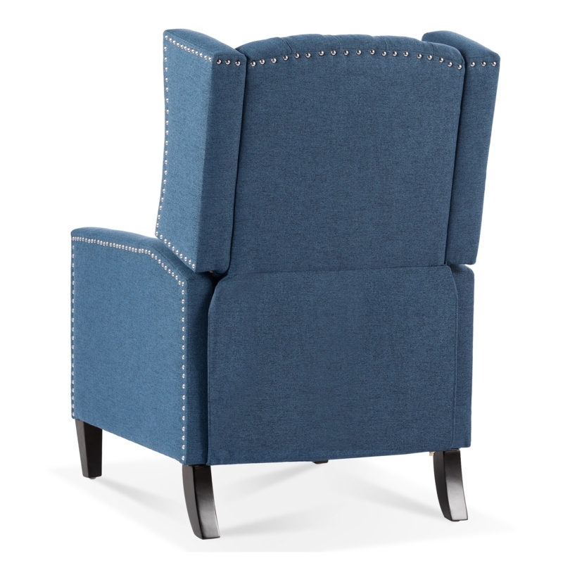 Wingback Recliner, Blue Textured Upholstery, Nailhead Trim, Manual Recline
