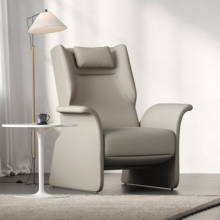Wingback Recliner Chair Greige Faux Leather Adjustable Headrest