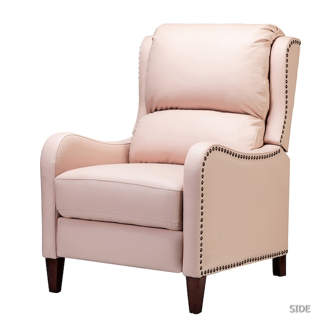 Wingback Recliner Chair with Nailhead Trim, Blush Pink Leather-Like
