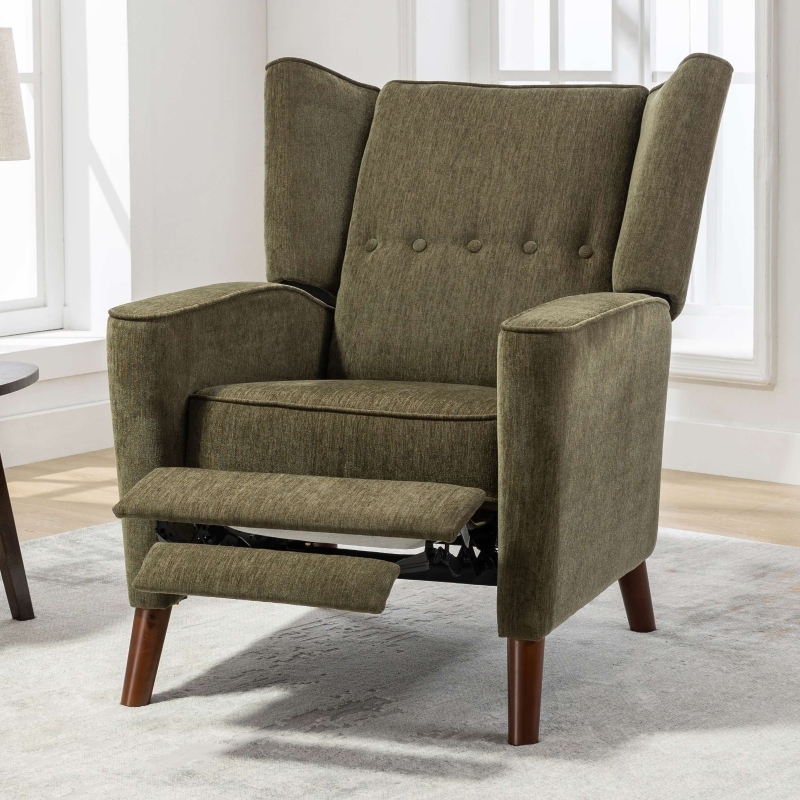 Wingback Recliner Mid Century Tapered Legs Button Tufting