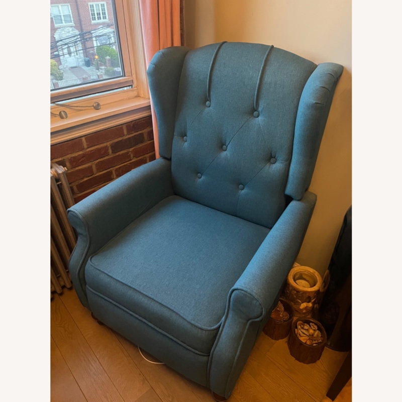Wingback Recliner Teal Button Tufted Back Rolled Arms Linen Look