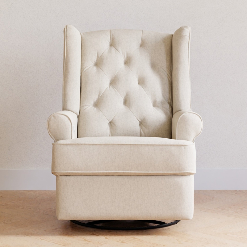Wingback Swivel Glider Recliner in Cream with Diamond Tufting