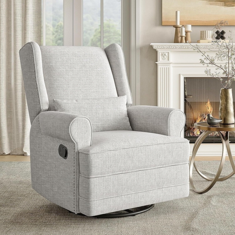 Wingback Swivel Glider Recliner with Silver Nailhead Trim