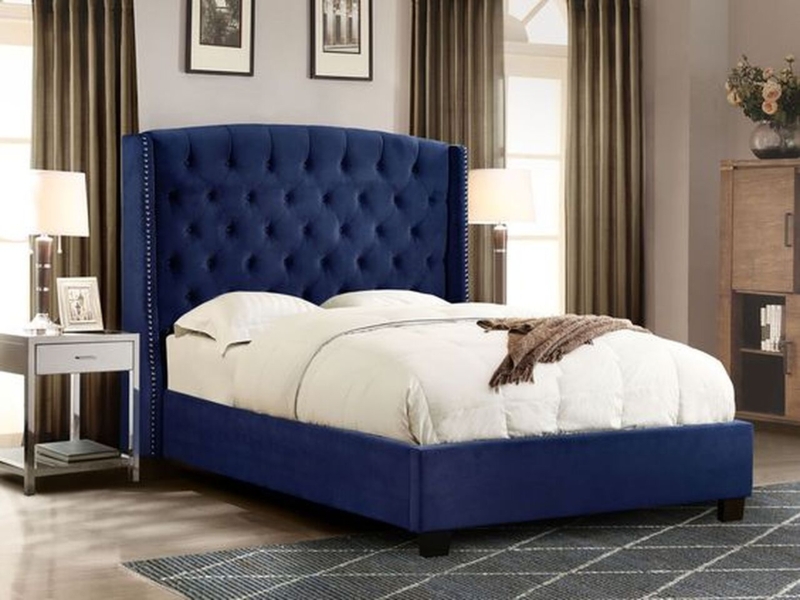 Wingback Upholstered Bed with Diamond Tufting and Nailhead Trim