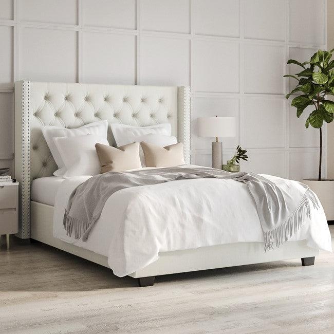 Wingback Upholstered Bed with Diamond Tufting & Nailhead Trim