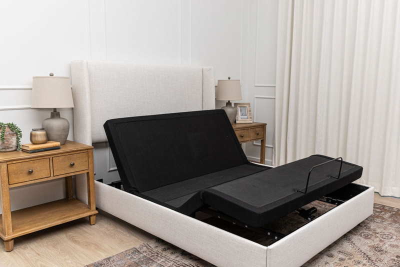 Winged Headboard Adjustable Bed Base with Black Upholstery