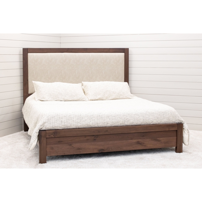 Wood Bed Upholstered Headboard with Inset Panel and Matte Finish