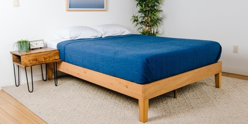 Wooden Platform Bed Frame No Headboard Tapered Legs Mid-Century