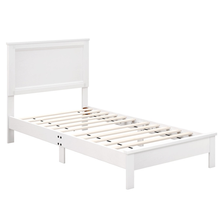 Wooden Platform Bed Paneled Headboard Slat Support
