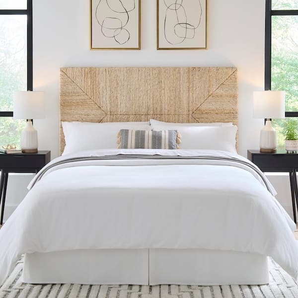 Woven Banana Fiber Headboard Geometric Weave Natural Coastal Style