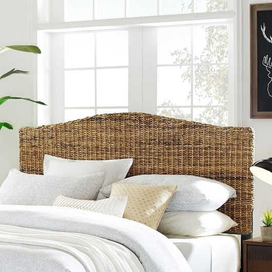 Woven Rattan Headboard, Arched Silhouette, Natural Cane, Coastal Bohemian