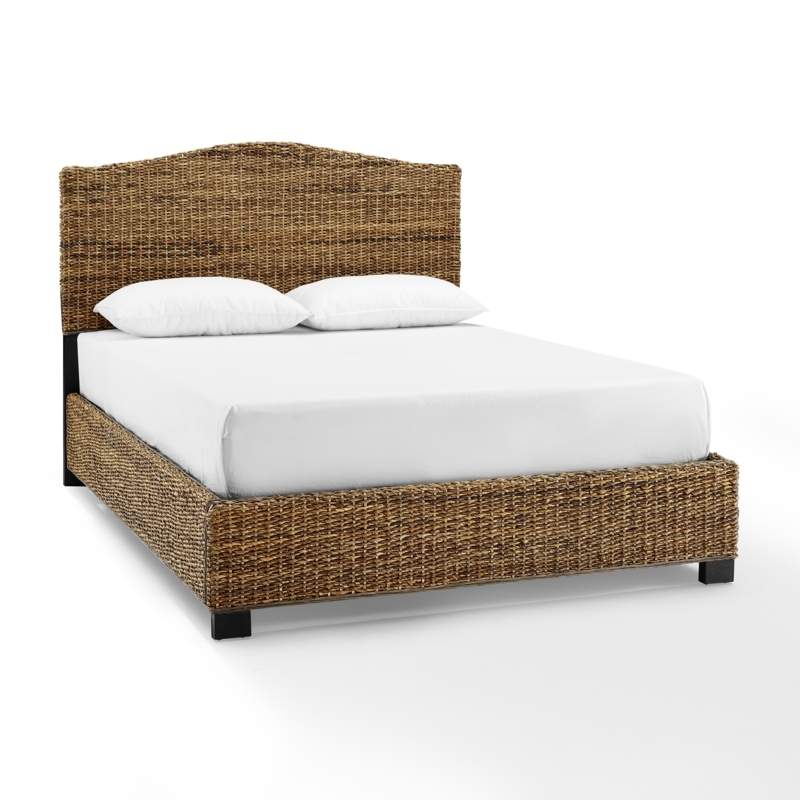 Woven Rattan King Bed with Arched Headboard and Variegated Weave