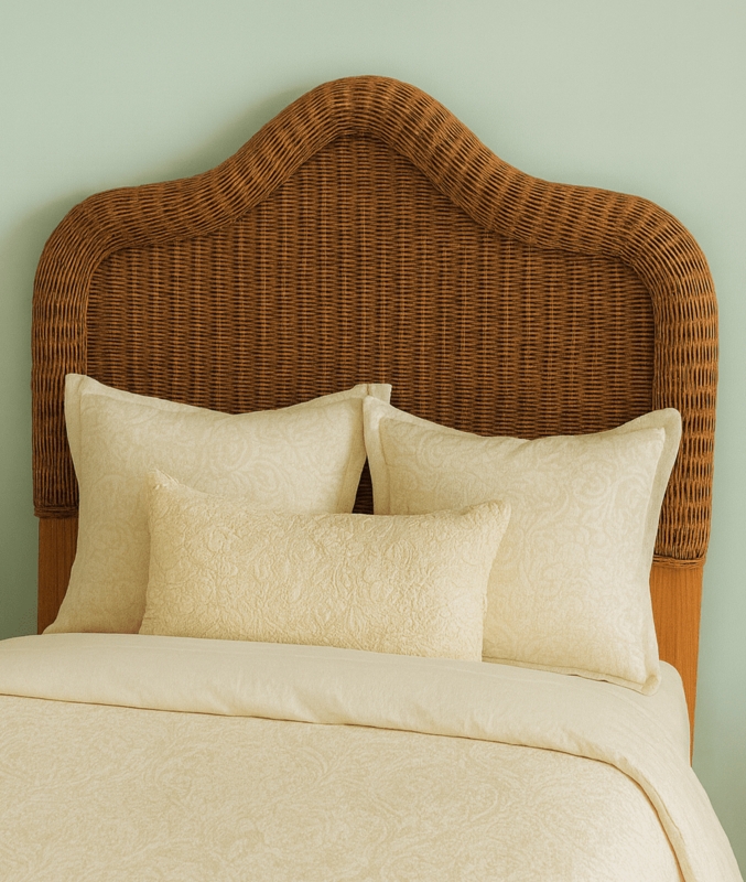 Woven Wicker Headboard with Camelback Shape, Natural Coastal Style