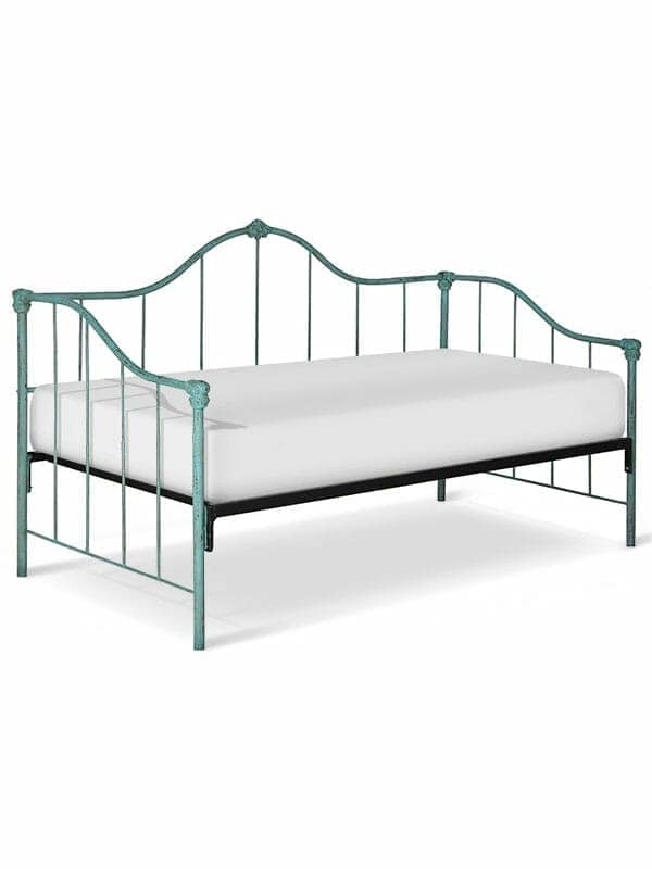 Wrought Iron Daybed Frame in Distressed Turquoise with Arched Back