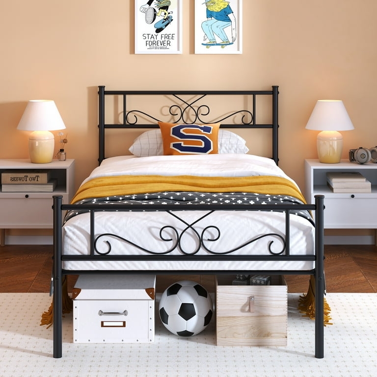 Youthful Bed Frame with Decorative Scrollwork and Matte Finish