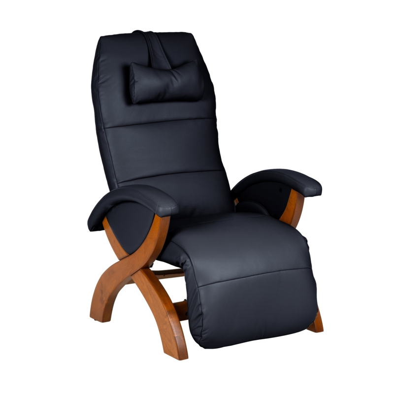 Zero Gravity Recliner with Arched Wood Frame and Black Upholstery