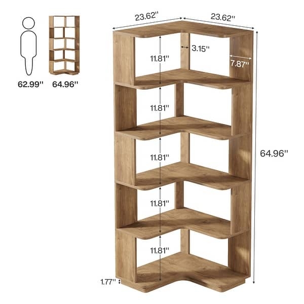 Zig-Zag Corner Bookshelf 6-Tier Light Wood Open Frame