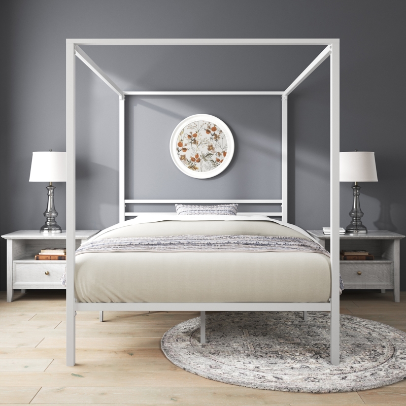 Zinus Full White Metal Canopy Bed with Headboard in the Beds department at 