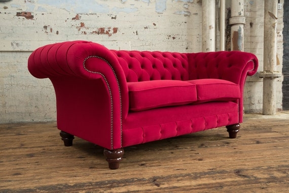 2 Seater Chesterfield Sofa, Velvet with Nailhead Trimmed Arms