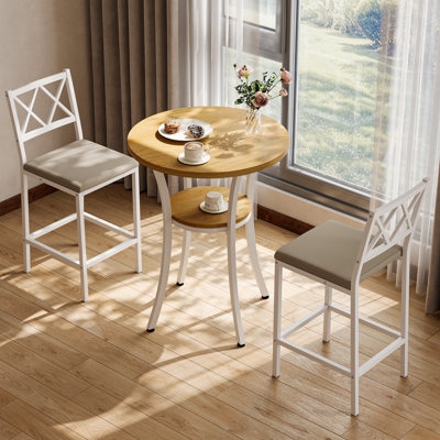 3-Piece Counter Height Dining Set with Lower Shelf & X-Backs