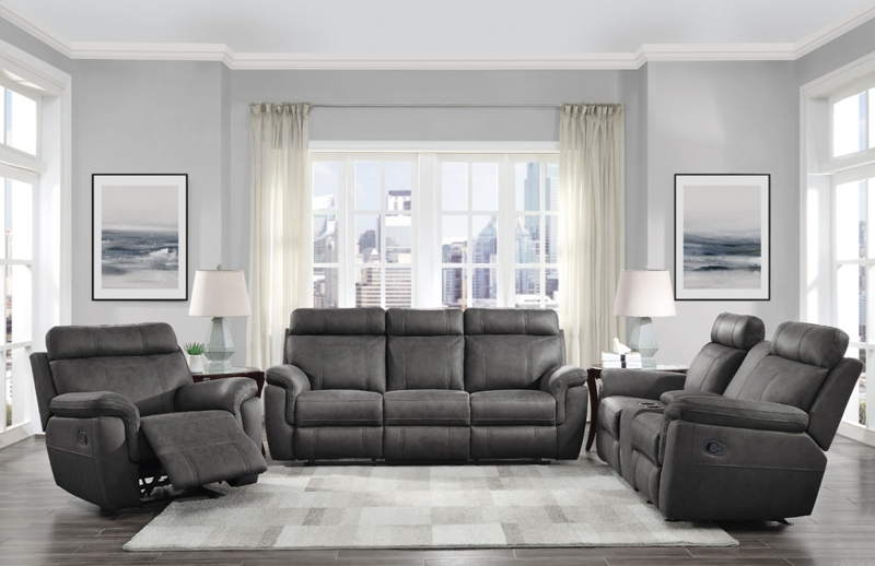 3-Piece Reclining Set Charcoal Gray Microfiber Console