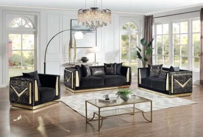 3-Piece Set Velvet V-Shaped Inlay Patterned Sides