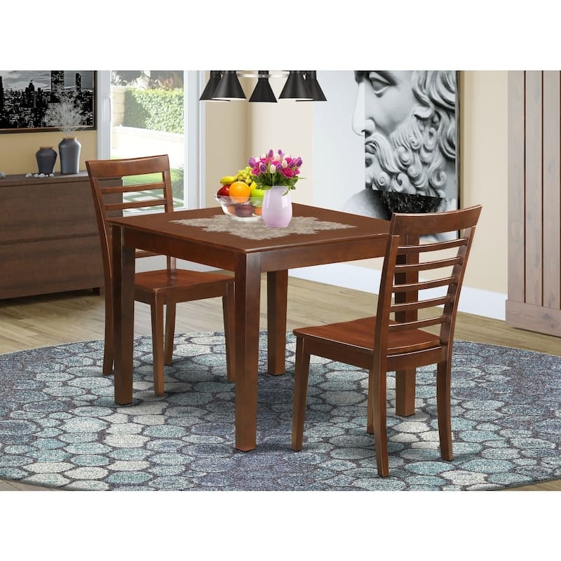 3-Piece Square Dining Set in Brown Wood Finish with Ladder Backs