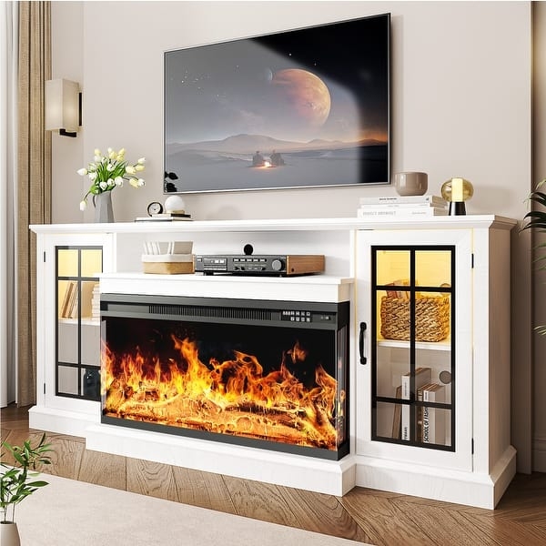 36 Inch 3-Sided Glass Fireplace TV Stand for TVs up to 80" - Bed Bath &  Beyond - 40342084