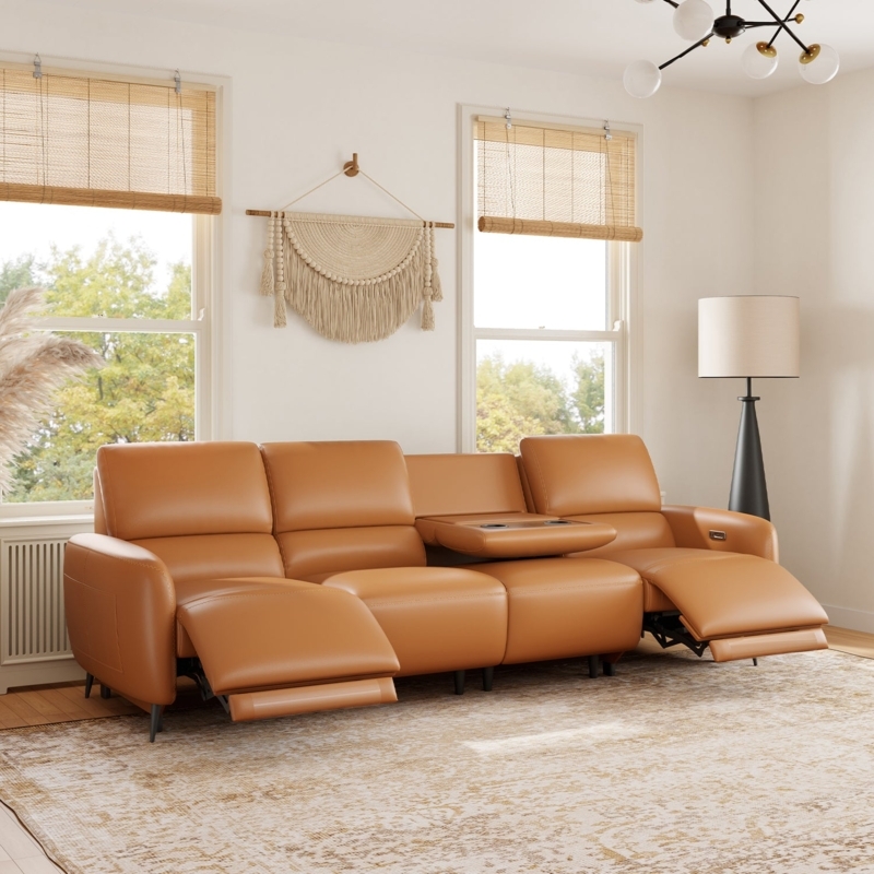 4-Seater Power Reclining Sofa in Cream with Drop Down Table