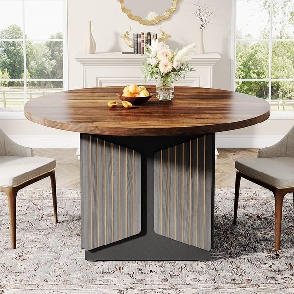 47" Round Dining Table, Farmhouse Circle Kitchen Table for 4 People, Rustic  Brown & Black - Bed Bath & Beyond - 40271837