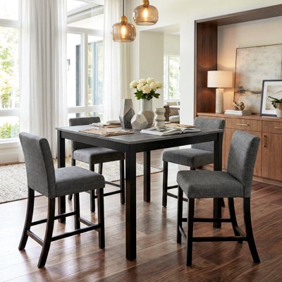 5-Piece Counter Height Dining Set with Gray Stone-Like Top