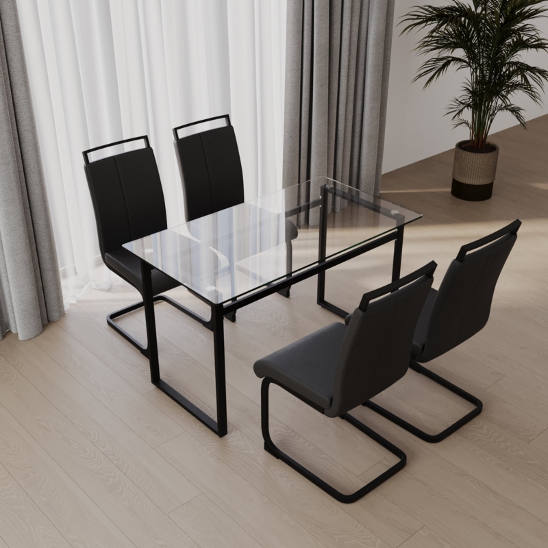 5-Piece Dining Set Cantilever Chairs Metal Frame Industrial Style