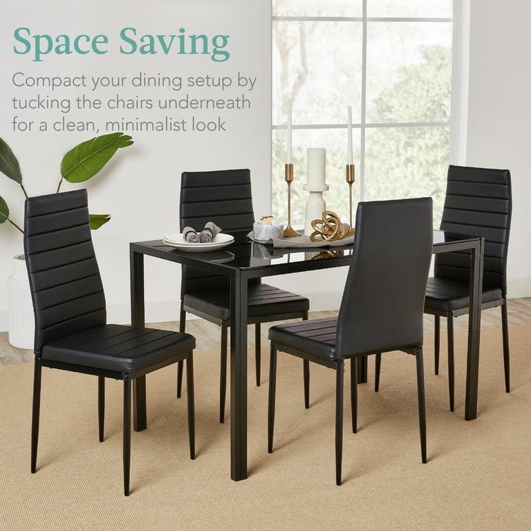 5-Piece Dining Set Compact Silhouette Ribbed Upholstery Glass Top
