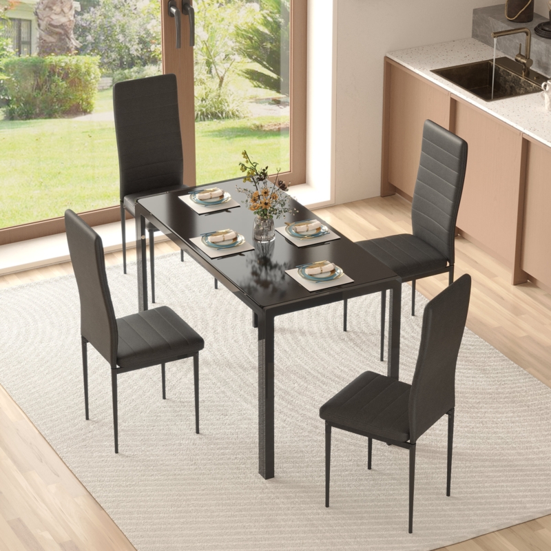 5-Piece Dining Set High Back Ribbed Chairs Modern Kitchen Furniture