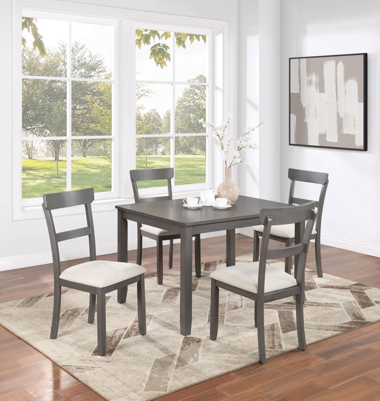 5-Piece Dining Set in Charcoal Grey with Slat Back Chairs