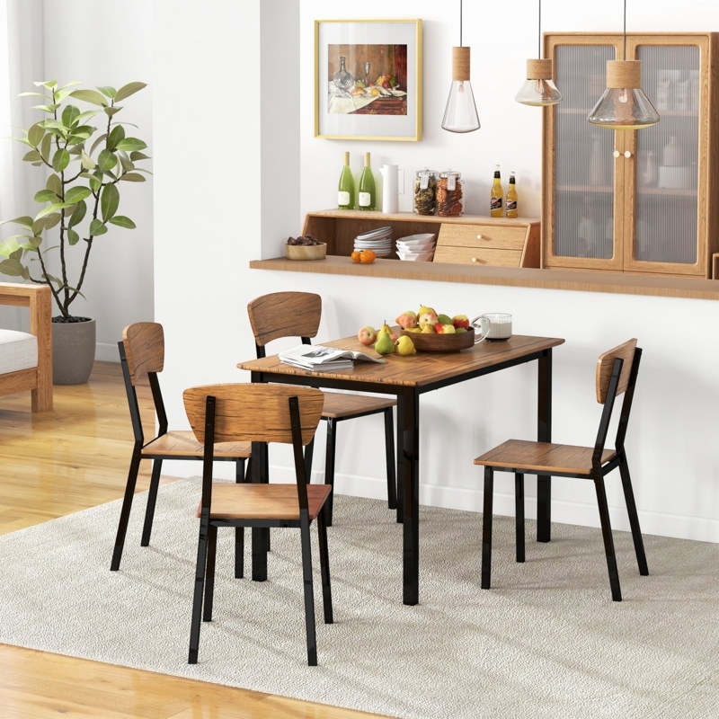 5-Piece Dining Set Industrial Metal X-Back Chairs Rectangular Table