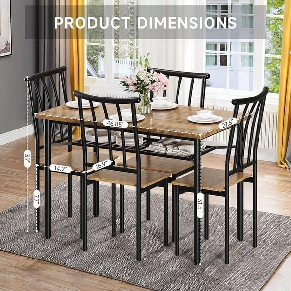 5-Piece Dining Set Industrial Open Frame Storage Rack Slat Back