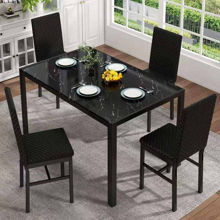 5-Piece Dining Set Marble Pattern Top Diamond Quilting For Small Spaces