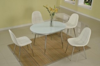 5-Piece Dining Set, Oval Frosted Glass Table, Chrome Legs