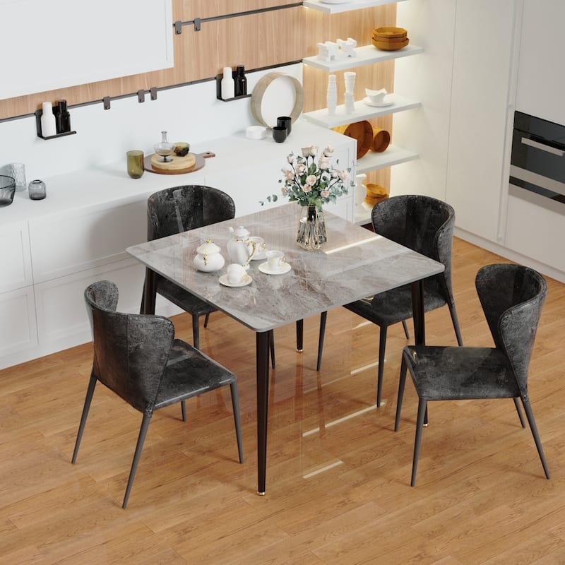 5-Piece Dining Set Sintered Stone Top Wrap Around Chairs Grey