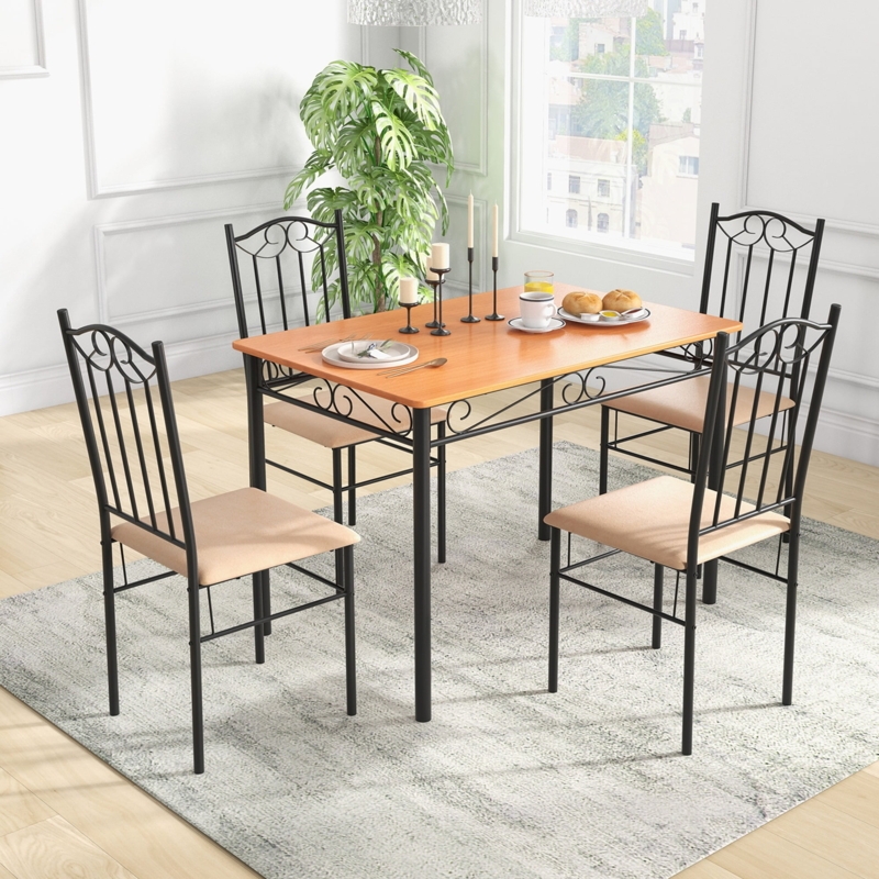 5-Piece Dining Set, Slat-Back Chairs & X-Base Table for Small Spaces
